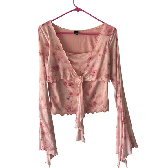 Light Pink Floral Tie-Front Blouse - Picture 2 of 8